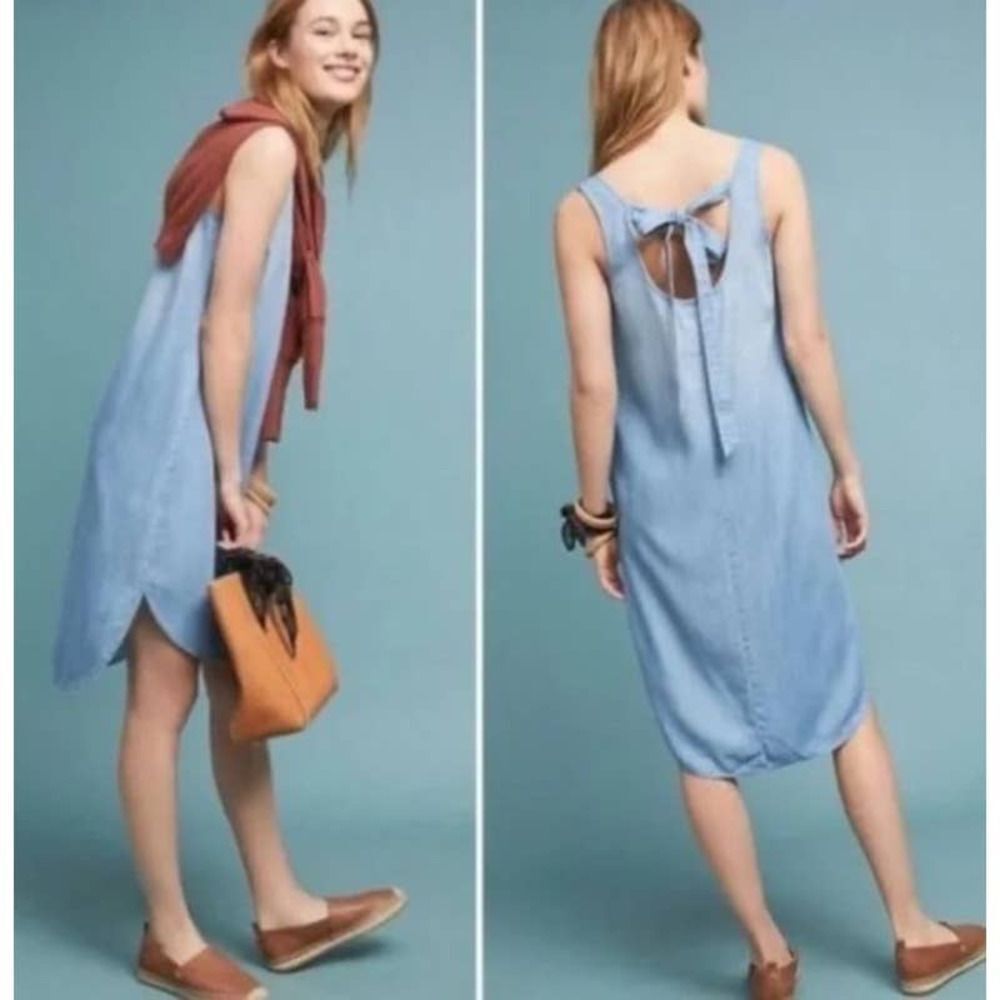Anthropologie Light Blue Tie-Back Sleeveless Dress